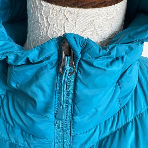 Eddie Bauer Teal Down Hooded Puffer Jacket Women’s Large 80/20 Packable Gorpcore - Picture 12 of 13
